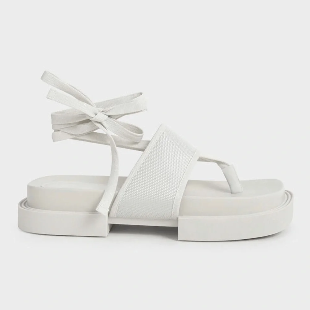 CHARLES & KEITH sandals. Alex Recycled Polyester Tie-Around Thong Sandals - Picture 1 of 8
